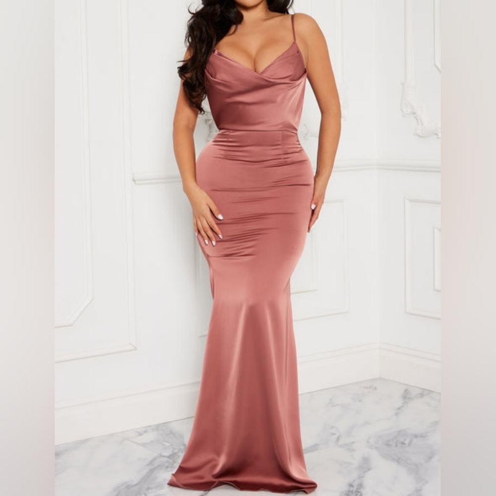 Fashion Nova Holland Satin Maxi Dress - Rose